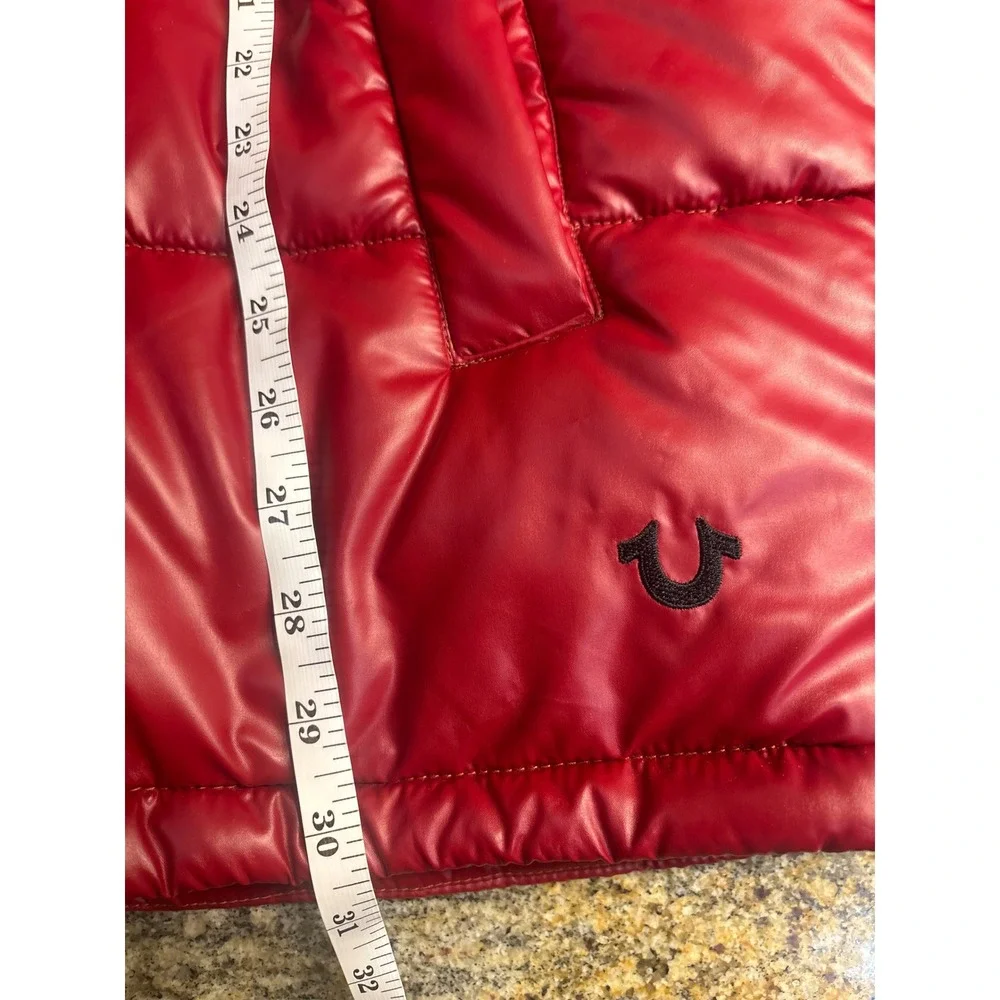True Religion Mens Red Shiny Hooded‎ Puffer Jacket 2XL 36725-00 Full Zip Coat